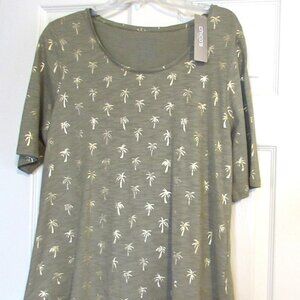 NWT Women's CHICO'S Cotton Slub Palm Print Knit Top  Size 2 (12 - 14)